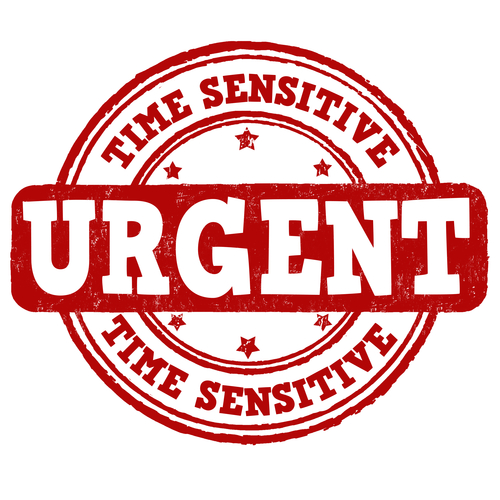 Urgent, time sensitive grunge rubber stamp on white background, vector illustration